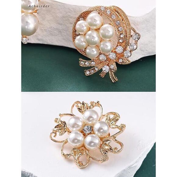 9 Pack Gold Crystal Rhinestone Flower Brooch Pin Set Bouquets Embellishment - Picture 6 of 6